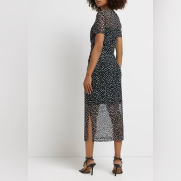 River Island Black and White mesh midi cocktail dress with zipper - Picture 4 of 7